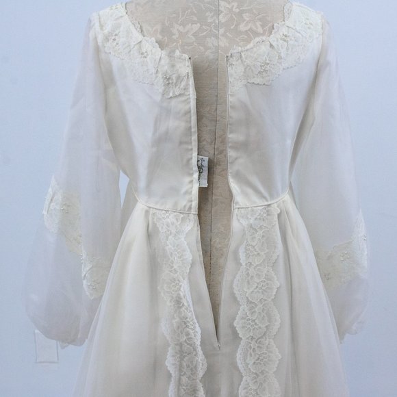 Wedding Dress Vintage 70s 6 Boho Long Sleeve Full Princess Bridal Gown I… - Picture 11 of 14